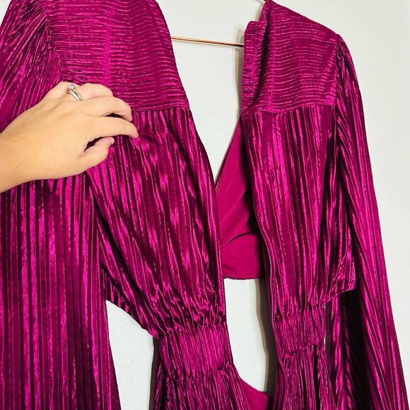 RAMY BROOK Kimberly Purple Metallic Accordion Pleat Corded Waist Cutout Dress M - Picture 11 of 13